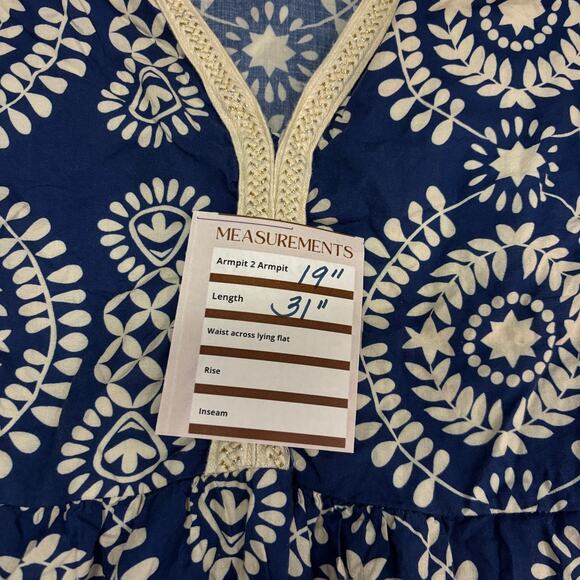 Saiph Lab Boho Top Blue White Bell Sleeve Blouse Size M Tunic Festival Peasant - Picture 9 of 9